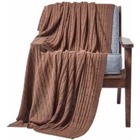 Homescapes Cotton Cable Knit Throw - Brown / 170cm