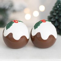 Christmas Pud Salt and Pepper Shakers - brown