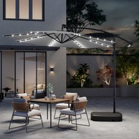 32 LED Lights Parasol and Fillable Base with Wheels - Light Grey
