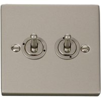 Pearl Nickel 2 Gang 2 Way 10AX Toggle Light Switch - Black