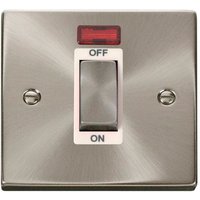 Satin Brushed Chrome 1 Gang Ingot Size 45A Switch With Neon - White