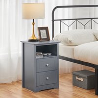 Bedside Table with 2 Drawers and Shelf - Dark Grey