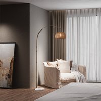 Retro Floor Lamp with Bamboo Shade and Marble Base - Light Wood
