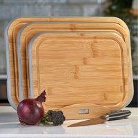 Cooks Professional 3 Piece Bamboo Chopping Board Set with Bamboo Stand - Grey