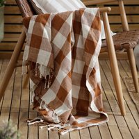 Chesil Check Tasselled 100 Cotton Throw - Pecan