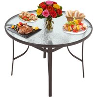 Garden Metal Round Coffee Table with an Umbrella Hole - Brown