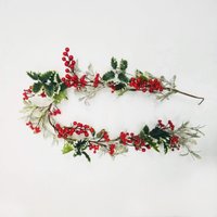 Christmas Berries and Flowers Garland - Natural Green