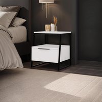 FWStyle 1 Drawer Modern Bedside Table Nightstand Black Frame - Matt White