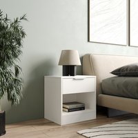 Bedside Cabinet with Shelf - Wooden Bedroom Nightstand Side Table - White / 46.5cm / 1