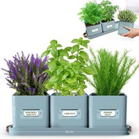 Set of 3 Window Herb Pot Planters Indoor Outdoor - Blue