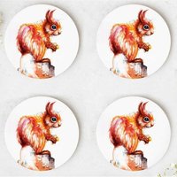 Red Squirrel Coasters - Brown