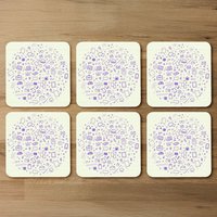 Abstract Line Pattern With School Supplies Coaster - Purple