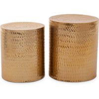 Templar Set of 2 Gold Finish Side Tables and Stools - Gold