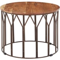 Boho Acacia Wood Round Coffee Table - Black