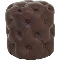 Victor Button Tufted Brown Leather Stool - Brown