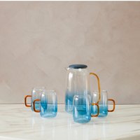 Noa Glass Ombre Blue Pitcher and Cup Set - Clear, Blue