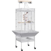Rolling Metal Bird Cage with Playtop - White