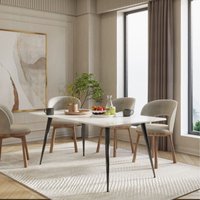 Marble Effect 140cm Dining Table With Black Legs - White