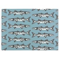 Barracuda Large Smooth Glass Worktop Protector - Coastal Fish Themed Kitchen Chopping Board - Blue