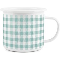Gingham Print Enamel Mug - Blue