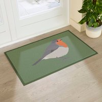 Artsy Mats Single Robin Heavy Duty Non-Slip Indoor Outdoor Mat in Green | Size: 60 cm x 90 cm