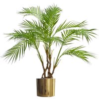 Artificial Areca Palm Plant Twisted Detail Trunk with Gold Metal Planter - Gold
