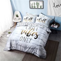 Sleepdown, Sleepdown Chill Vibes Only Slogan Duvet Cover Set - Grey White / Single Sleepdown, Sleepdown Chill Vibes Only Slogan Duvet Cover Set - Grey White / Single