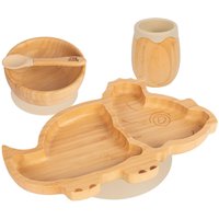 Dinosaur Bamboo Suction Baby Feeding Set 4pc - Beige