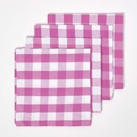 Block Check Cotton Gingham Napkins, Set of 4 - Pink