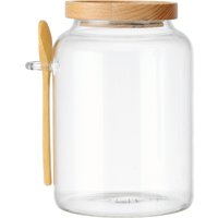 Glass Storage Jar with Beechwood Lid Bamboo Spoon, 1200ml - Clear
