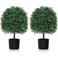 2 Piece Artificial Boxwood Topiary Ball Tree - Green