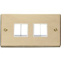 Polished Brass 10A 4 Gang 2 Way Light Switch - White