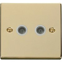 Polished Brass 2 Gang Twin Coaxial TV Socket - White