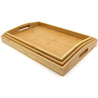 Bamboo Nesting Serving Trays - Set of 3 - Brown