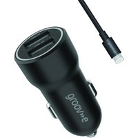 USB-A Car Charger 12W with Lightning Cable 1M - Black