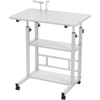 Height Adjustable Mobile Overbed Table with Wheels - White