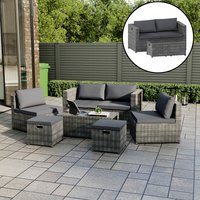 Islay 6 Seater Outdoor Rattan Garden Furniture Set - Fully Assembled - Grey
