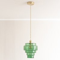 Lane 5 Tier Layered Glass Brushed Gold Pendant Ceiling Light and LED Bulb - Green