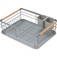 Livingandhome Compact Iron Dish Drainer with Utensil Caddy - Silver Grey