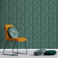 Cascade Arch Wallpaper Metallic Textured Vinyl - Green