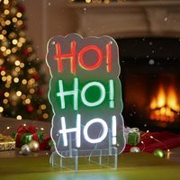 Neon LED Ho Ho Ho Christmas Light Sign Small Table Top or Hang 29cm - Multicoloured