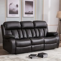Chester Manual High Back Luxury Bond Grade Leather Recliner 3 Seater Sofa - Brown