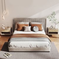 HOMCOM Floating Bedside Table Set of 2 Wall Mounted - Natural / 37cm / Veneer
