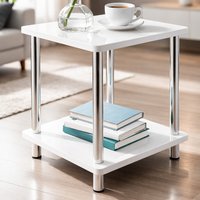Modern Bedside Table with Undershelf - White