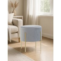 Hayes Round Grey Velvet Stool - Grey