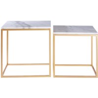 Avantis Set Of 2 Square Marble and Gold Nesting Tables - Gold, White