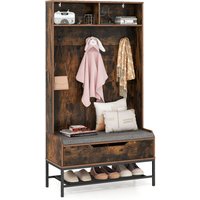 4-in-1 Coat Rack with Seat Cushion - Brown