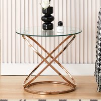 Round Side End Table with Glass Top - Gold