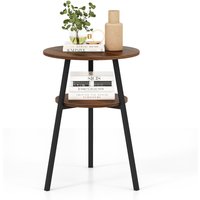 2-Tier Bedside Table Round End Table - Brown