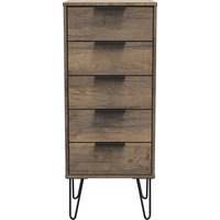 Hong Kong Ready Assembled 5 Drawer Bedside Cabinet - Vintage Oak